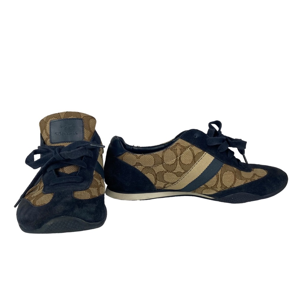 Coach Sneakers Signature Jacquard Tan Blue Leather Suede Womens Size 7B